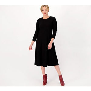 Susan Graver Sweater Rib Knit Scoop Neck Dress Black Size XL